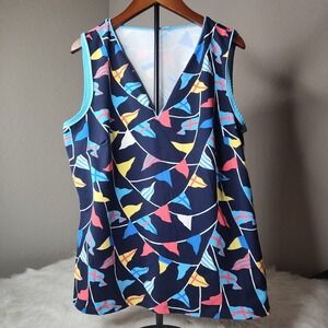 J. McLaughlin Catalina Cloth‎ Flag Size L Navy Blue Nautical Sleeveless Polo